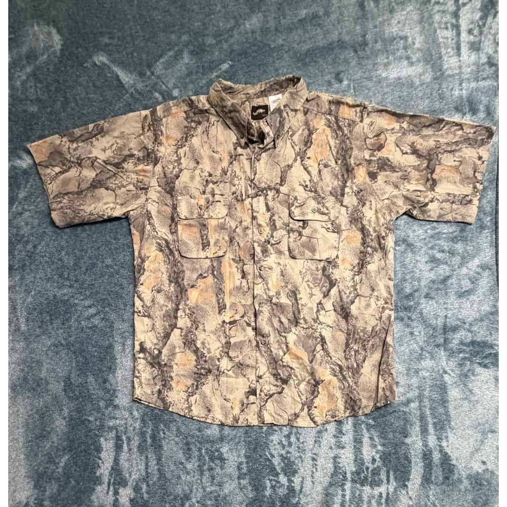 Natural Gear Men's Camo Short Sleeve Button Down Shirt 2X Tree Bark Hunting